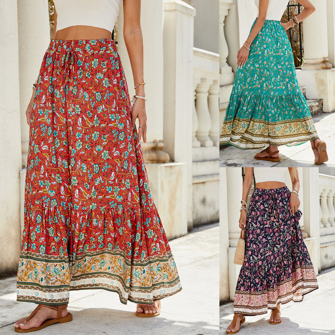 Dame Maxiskørt i Boho-stil med blomster mønstre Stilla