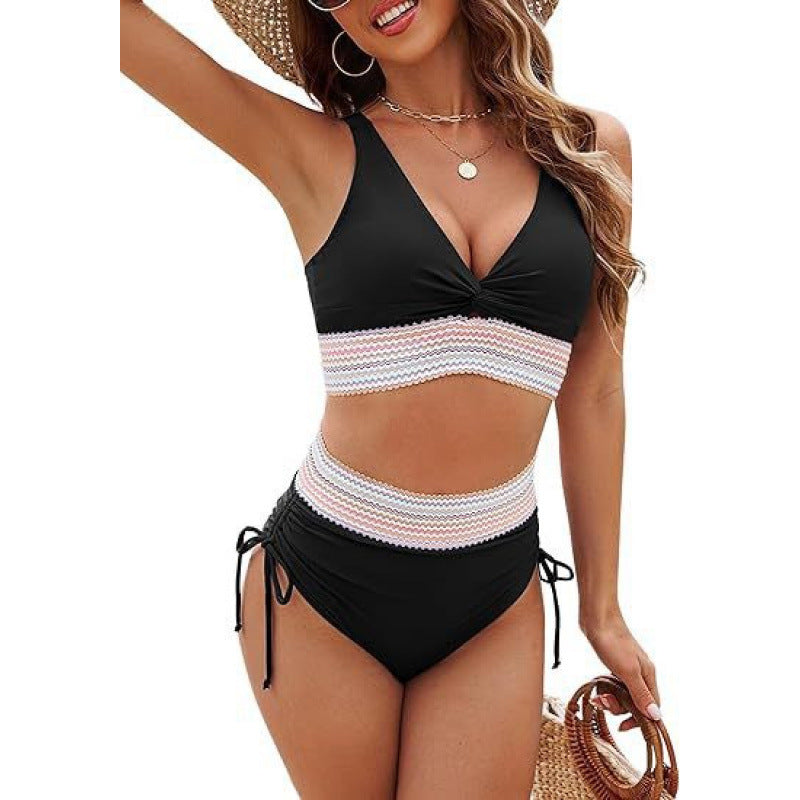 Dame bikini top med høj talje og dekorativt strikmønster Skovae