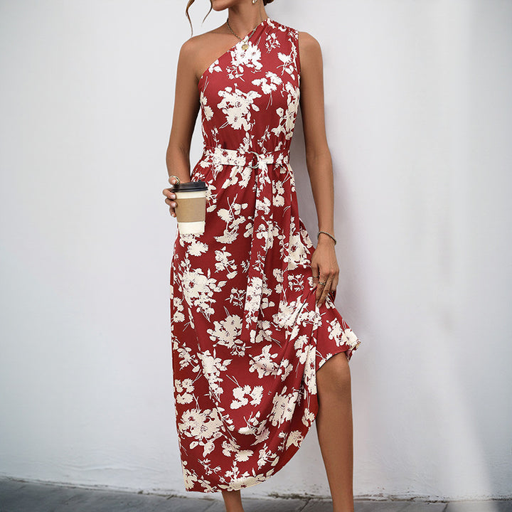 Dame Floral En-Skulder Maxi Kjole Stilla