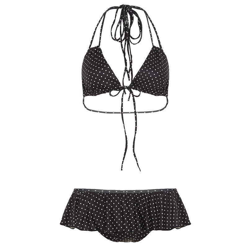 Dame Bikini Sæt med rynket trusse og legesyg prikmønster Skovae