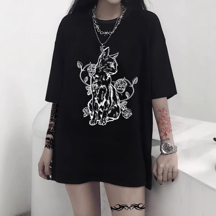 Dame Oversized T-shirt med dekorativt sløjfemotiv Skovae
