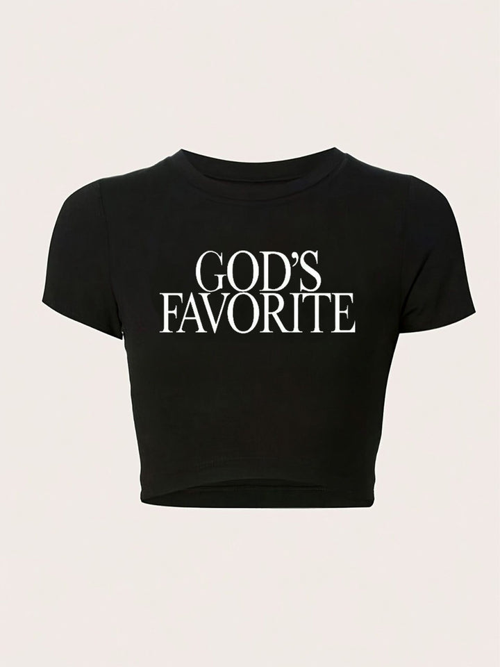 Dame figursyet kortærmet T-shirt med legesygt tryk Skovae