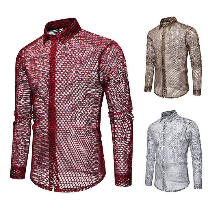 Herrer-Mesh-Overlay-Skjorte Stilla