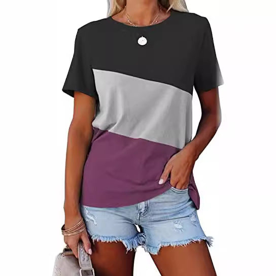 Dame Trendy Kortærmet T-Shirt med moderne Farveblokdesign Stilla