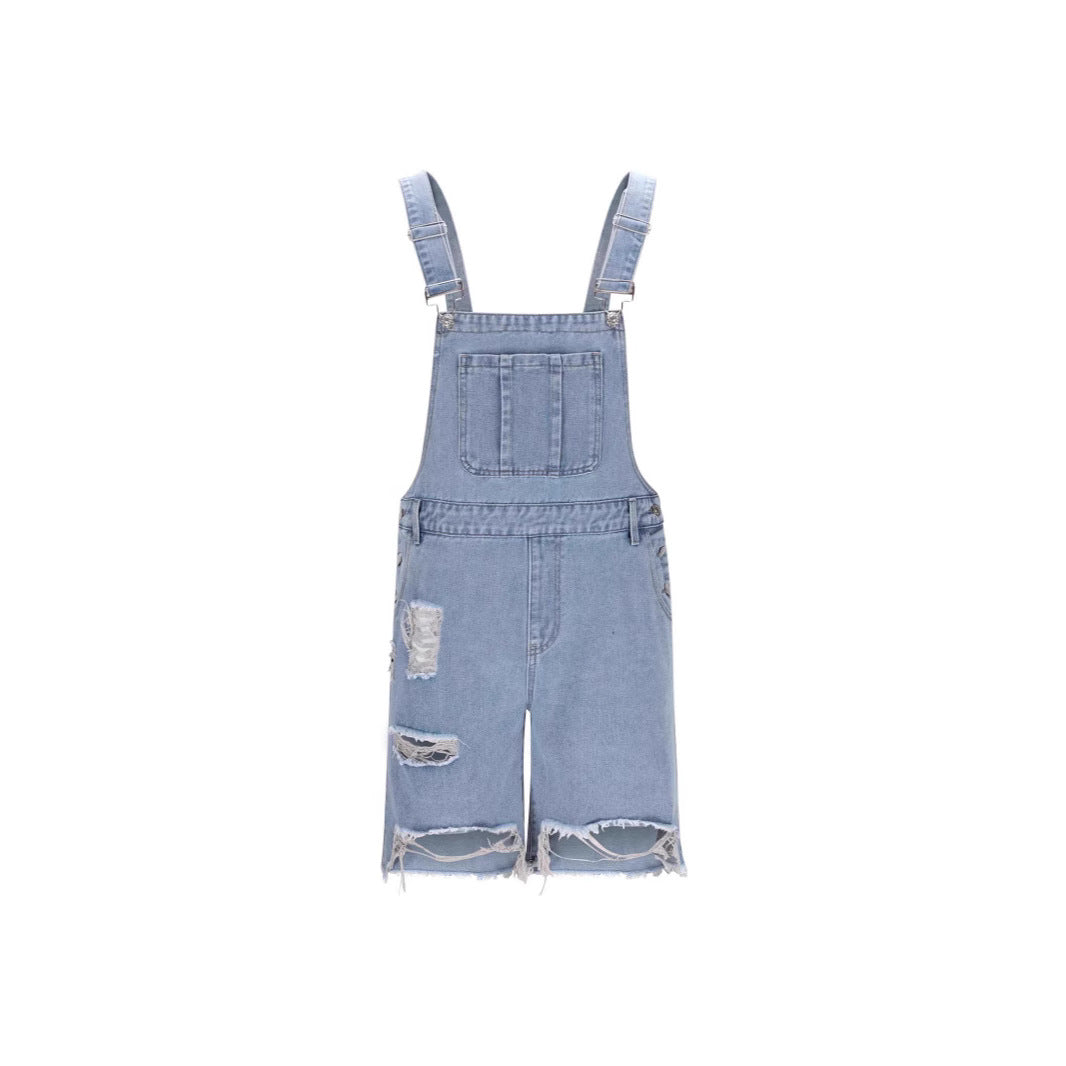 Herre Latzshorts i afslappet destroyed-stil med funktionelle lommer og stilfulde huller Stilla