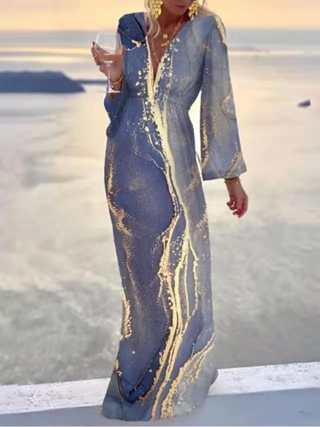 Dame Maxikjole med dyb V-udskæring og elegant fluiddesign Stilla