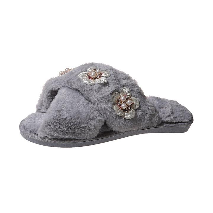 Dame Fluffy Pantoletten med sarte Blomsterapplikationer og behagelig Fodbed Stilla