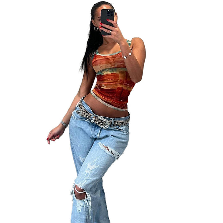 Dame Sports Tanktop med kreativt fotodesign og åndbart materiale Stilla