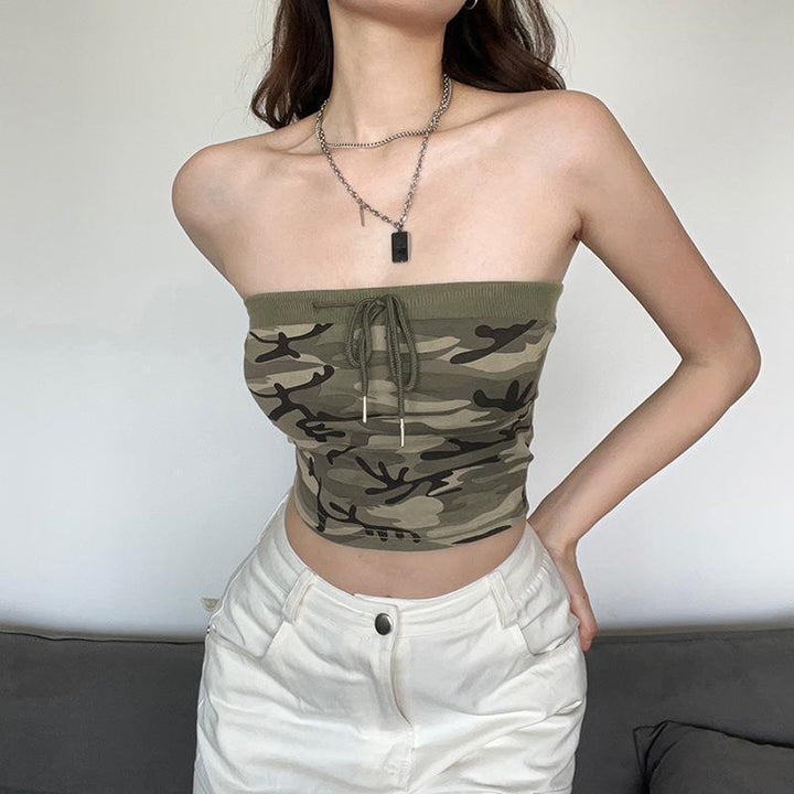Dame Crop-Top med moderigtigt camouflage-design og elastisk bund Stilla