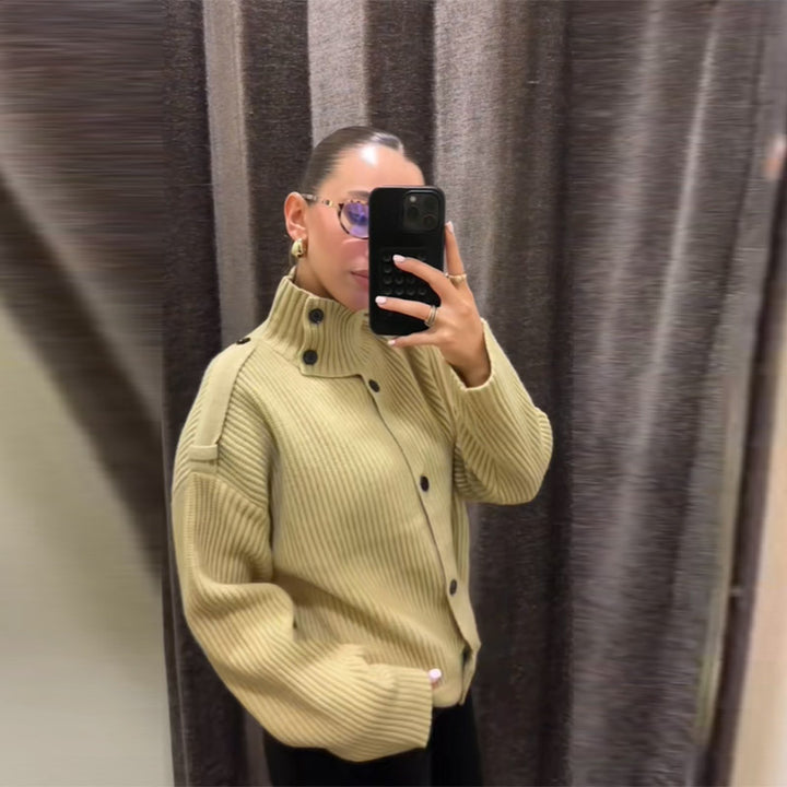 Dame oversized cardigan med høj krave Stilla