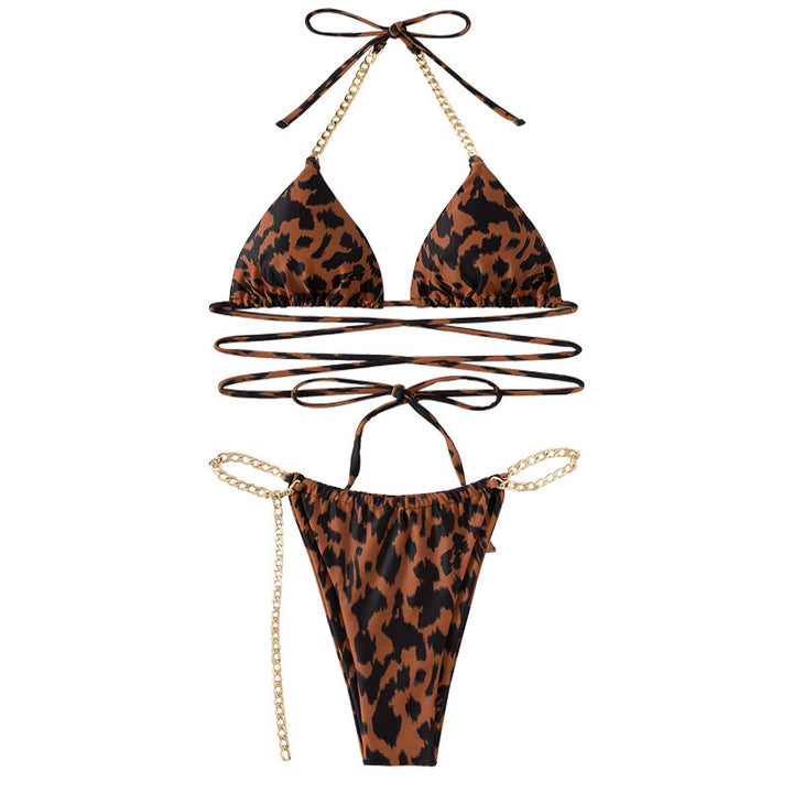 Dame Triangel-Bikini med raffineret kæde-design og justerbare bindebånd Stilla