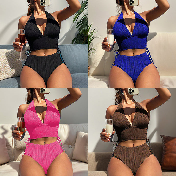 Dame Højtskærpet Bikini-Sæt med justerbare bånd og dyb V-udskæring Stilla