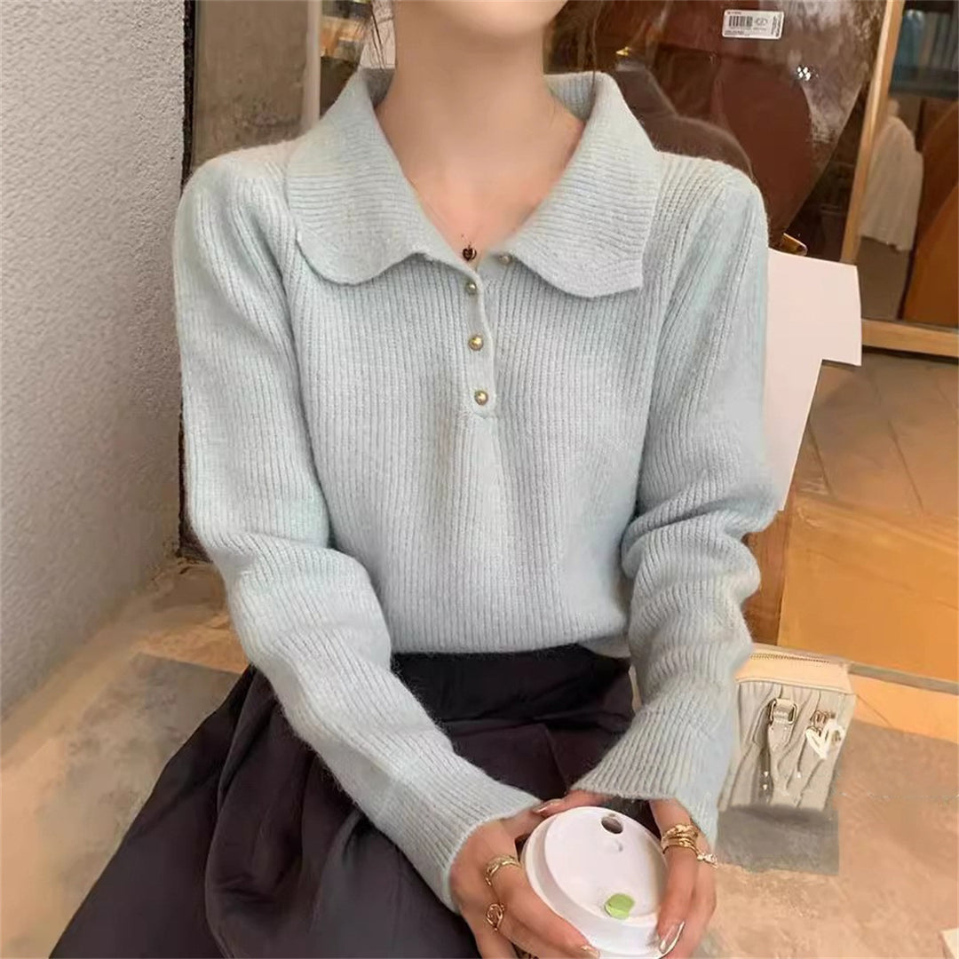 Dame Elegant Polo Krave Sweater lavet af Blødt Strik Stilla