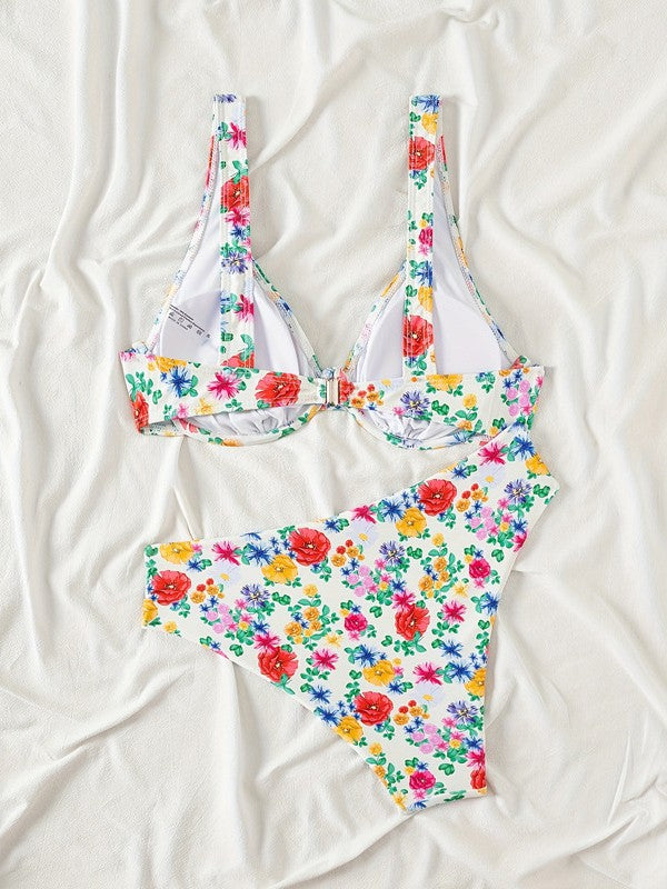 Kvinder Floral Print Højstøttende Bikini Sæt Stilla