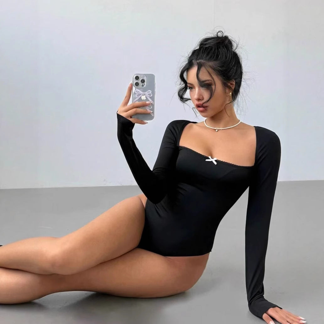 Dame Figurtilpasset Langærmet Bodystocking med elegant U-udskæring Skovae
