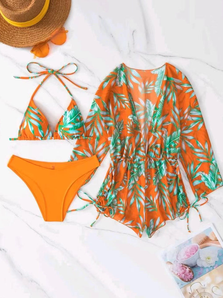 Damer strandoutfit i sæt med kombineret bikini og afslappet kaftan Skovae