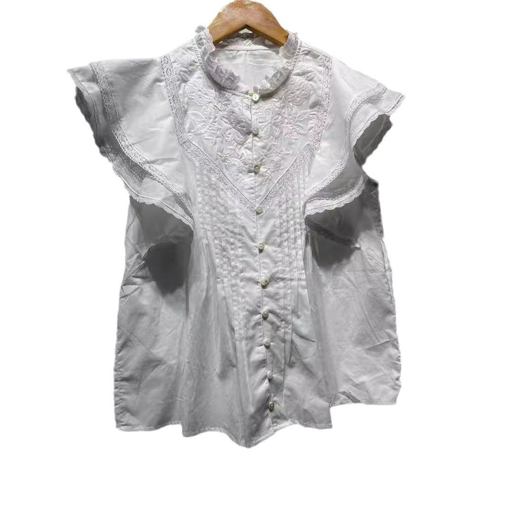 Dame elegant spidsbluse med flæser og folder Stilla