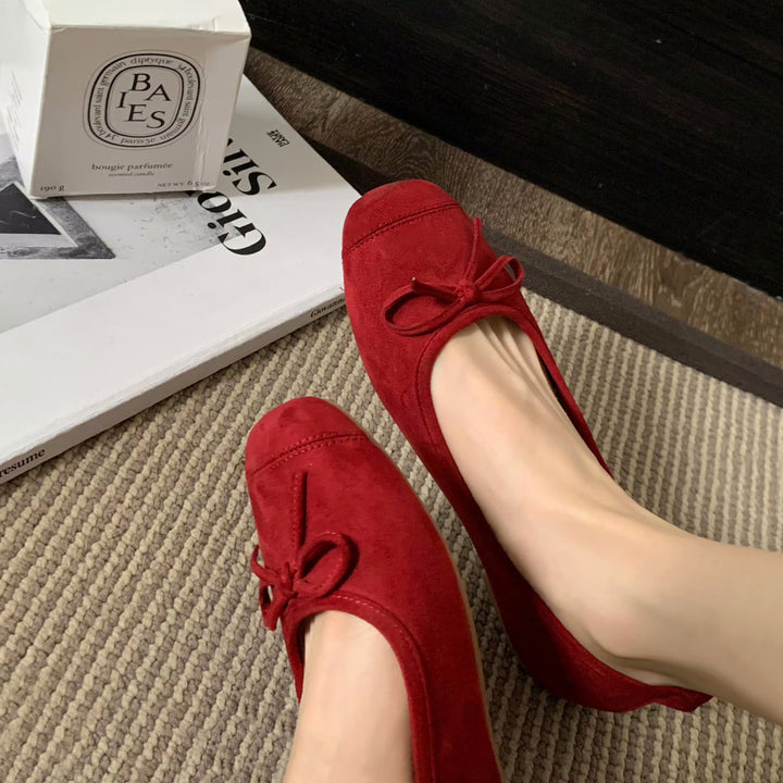 Dame Wildleder Ballerina Flats med sløjfe detalje Stilla