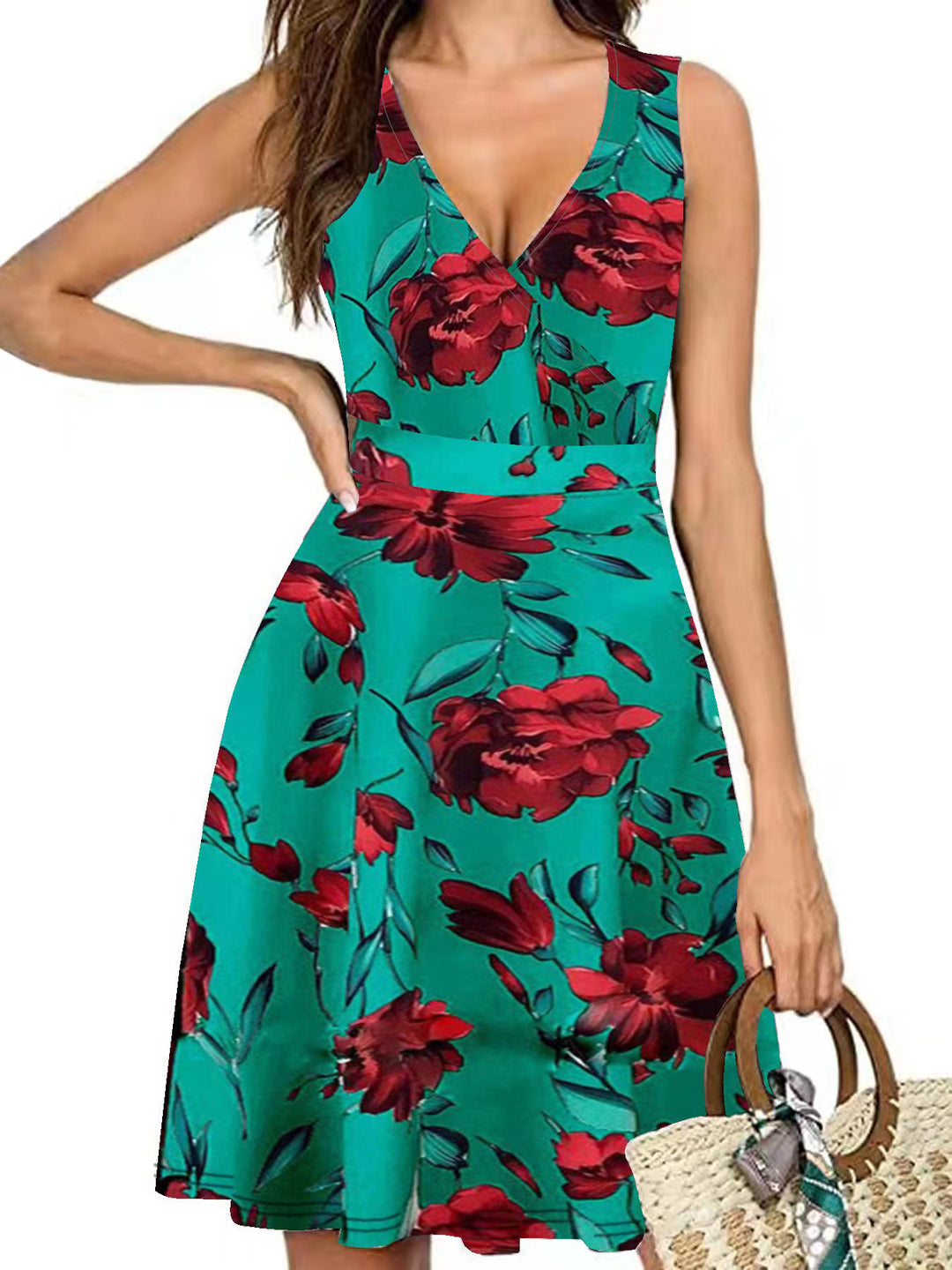 Dame blomsterprint A-linje kjole Stilla