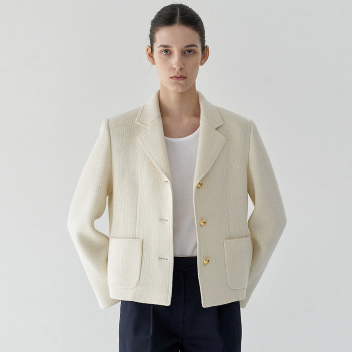 Dame Elegant Blazer med struktureret væv og gyldne knapper Stilla