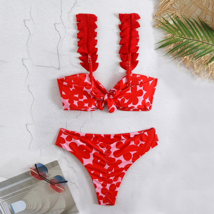 Dame bikini-sæt med attraktive flæser og blomsterdesign Stilla