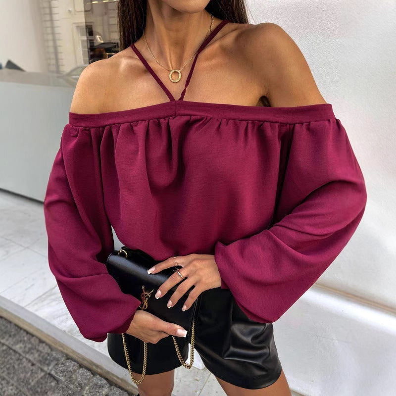 Dame Off-Shoulder Bluse med rynker og vide ærmer Stilla