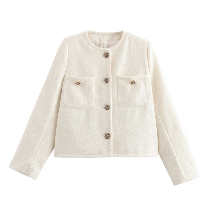 Femme Textured Tweed-Jakke med Frontlommer Stilla