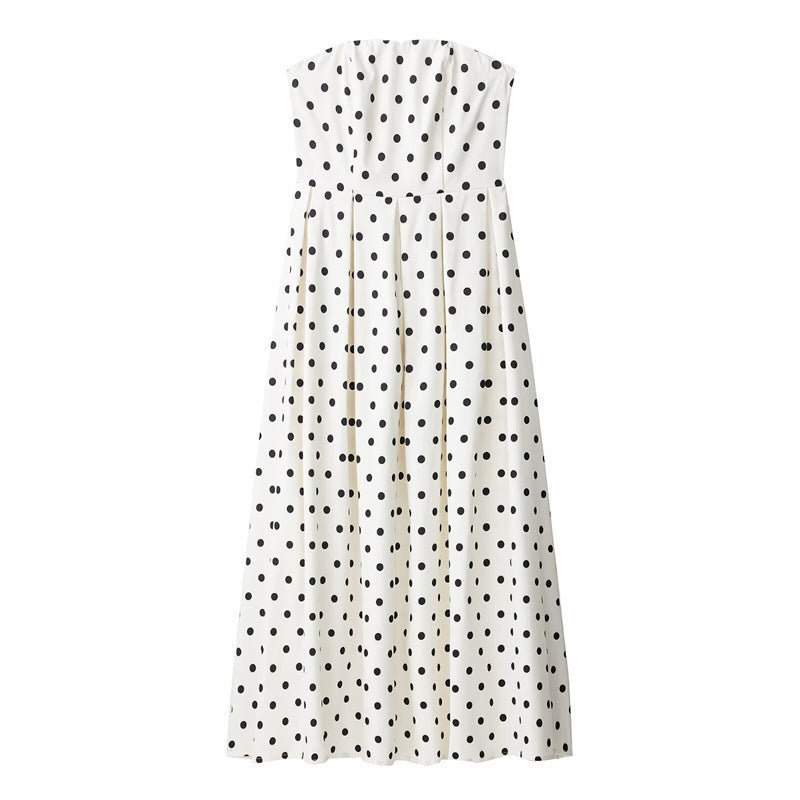 Dame Strapless Udfaset Maxi Kjole med Prikmønster Stilla
