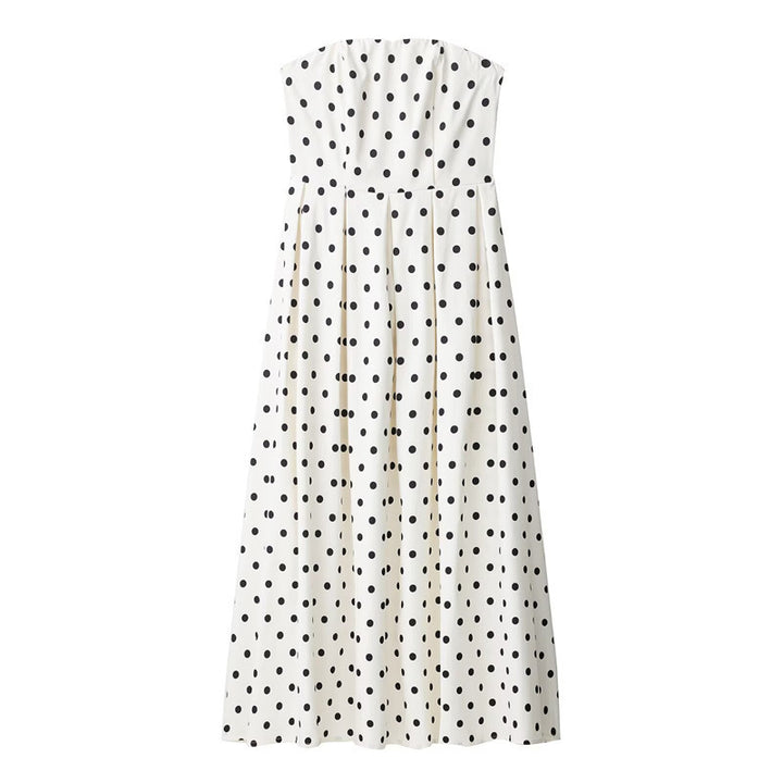 Dame Strapless Udfaset Maxi Kjole med Prikmønster Stilla