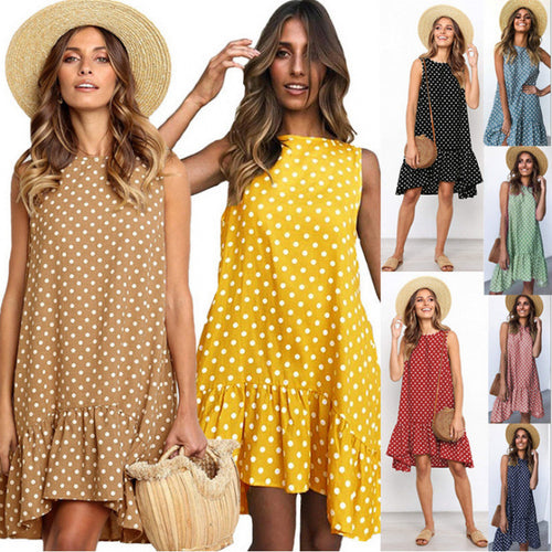 Femme Leges Polka Dot Shift Kjole med Flæsekant Stilla