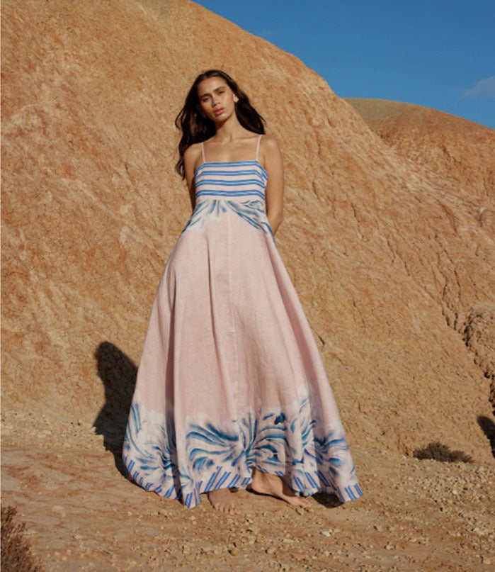 Dame maxi kjole med subtil gradient og blomsterprint Skovae