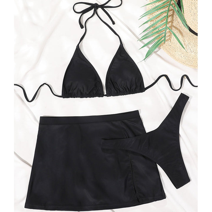 Dame triangel-bikini med variabel snøring og elegant indpakningsnederdel Stilla