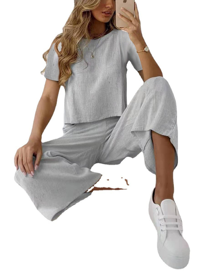 Dame Løs loungewear-sæt i vævet stof med bred pasform og elastisk talje Stilla