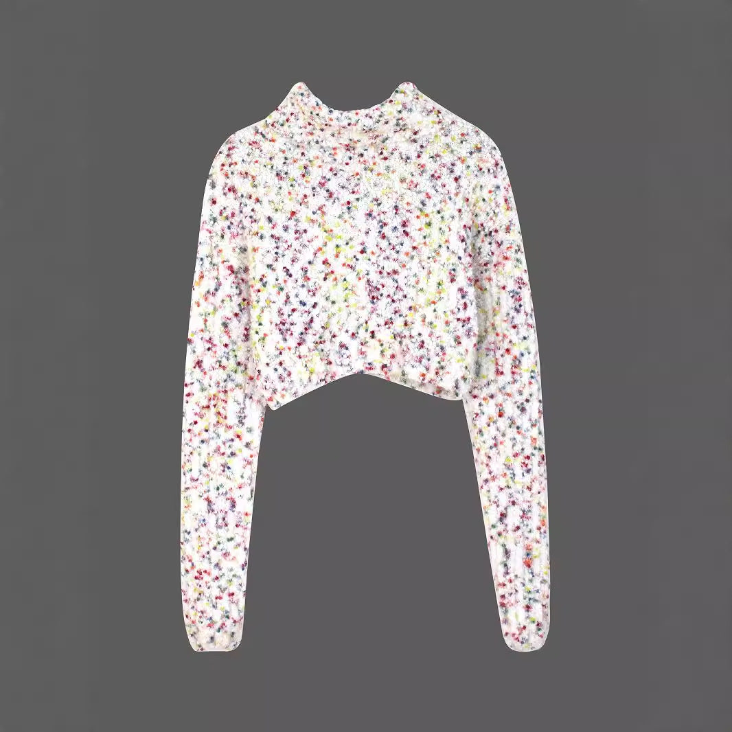 Dame moded Crop-Cardigan med farverigt strukturmønster Stilla