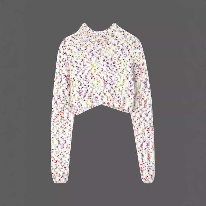 Dame moded Crop-Cardigan med farverigt strukturmønster Stilla