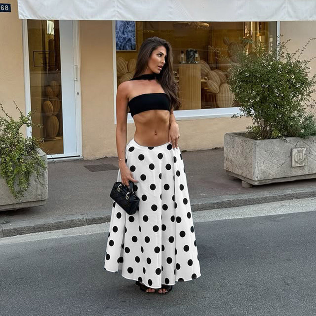 Dame maxiskørt i legende polka-dots-design Skovae