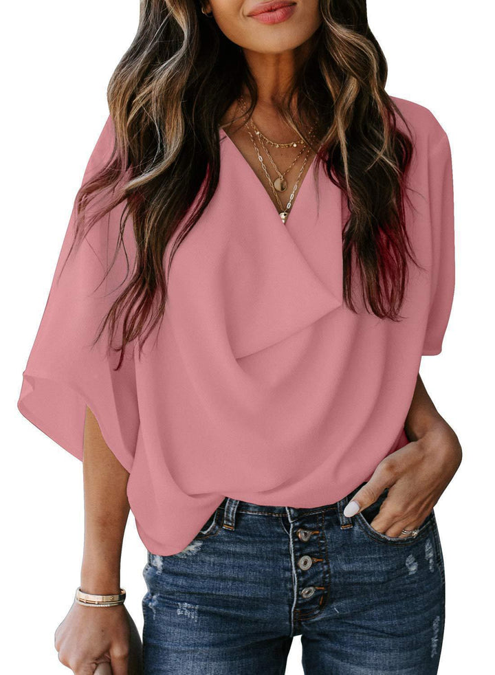 Dame let bluse med asymmetrisk snit og elegant drapering Stilla
