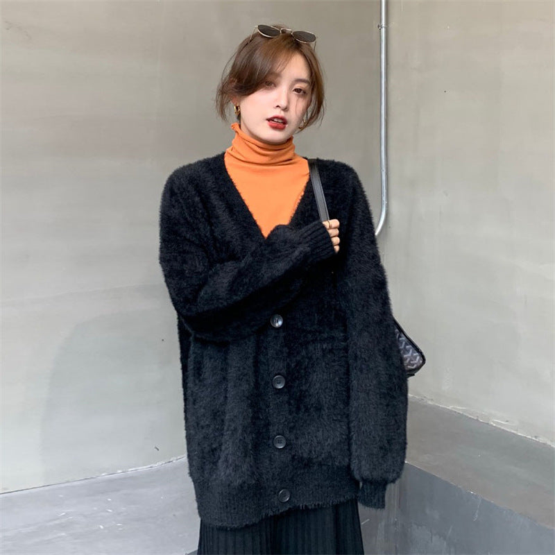 Femme Luksuriøs Fuzzy Strik cardigan Stilla