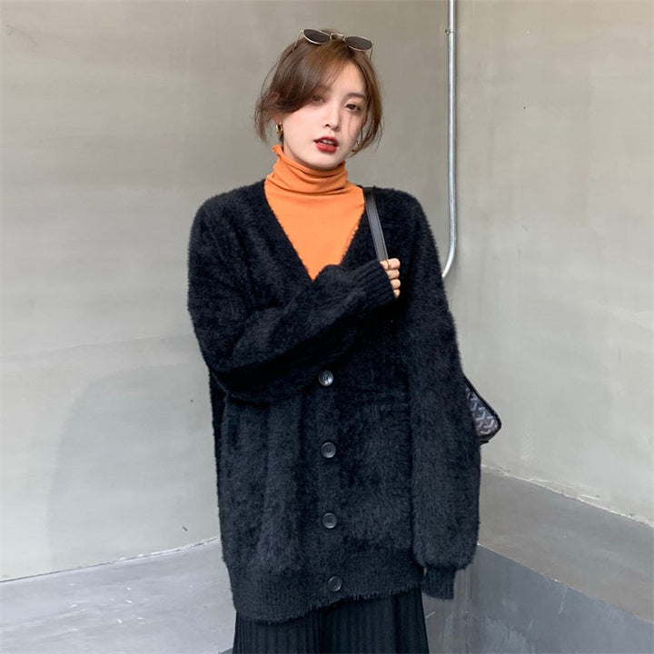 Femme Luksuriøs Fuzzy Strik cardigan Stilla