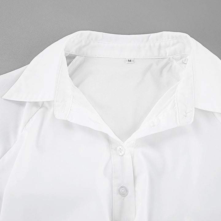 Dame cropped bluse med voluminøse ærmer og elegant høj krave Stilla