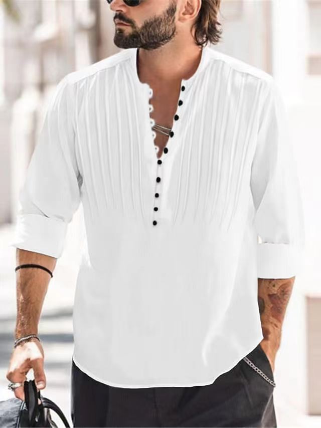 Herrer Elegant Button-Down Plisseret Skjorte Stilla