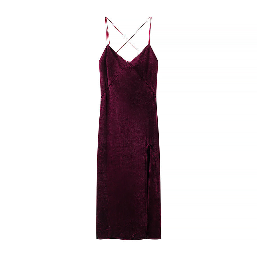 Dame Satin Maxikjole med justerbare stropper og elegant draperingsdesign Stilla