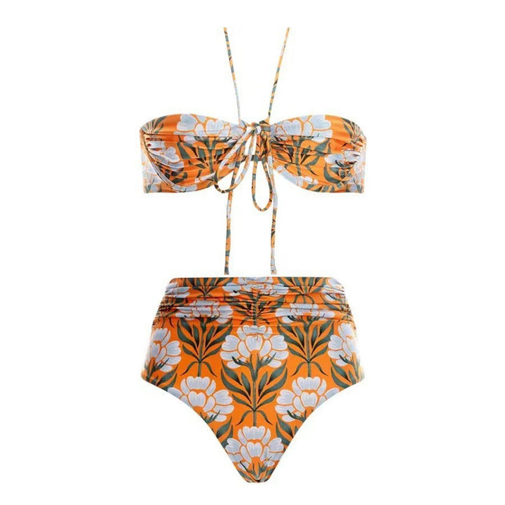 Dame Bikini-sæt med blomstret bandeau-top og høj talje Stilla