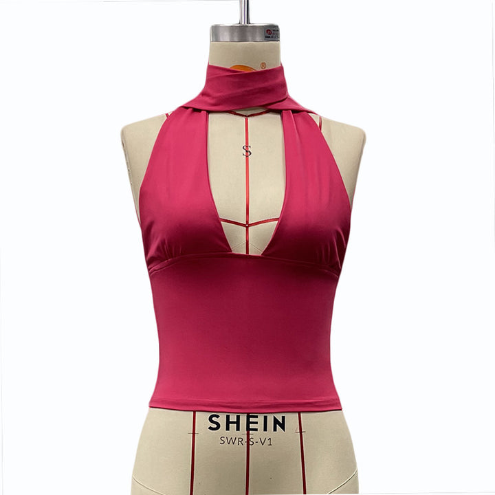 Dame Halterneck-top med legende design Skovae
