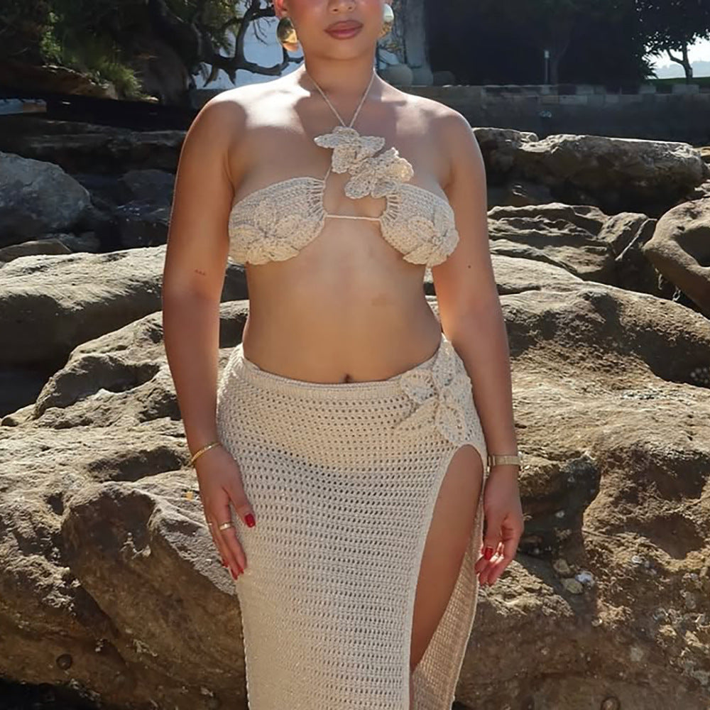 Dame hækle-bikini top og maxiskørt sæt Stilla