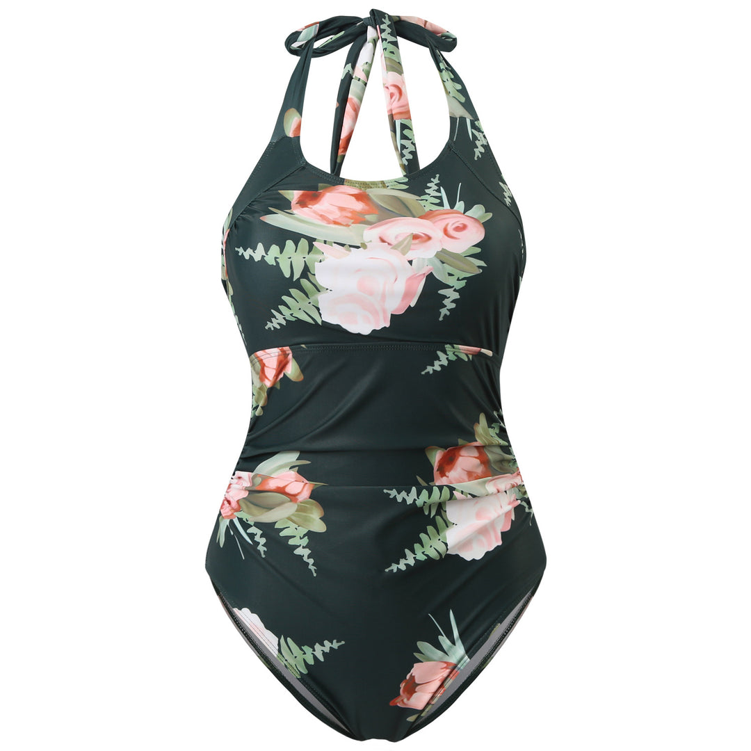 Dame Floral Sportbadedragt med halterneck design og figursyet snit Stilla