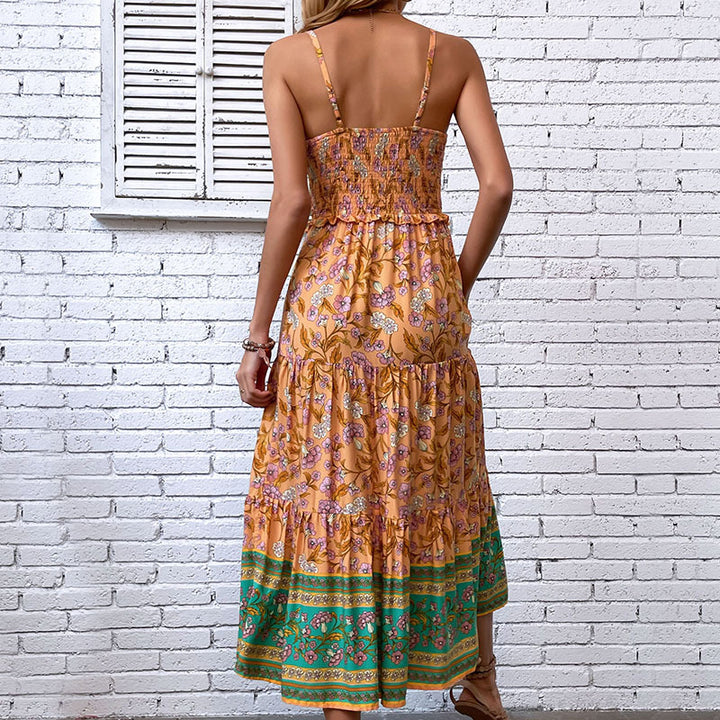 Femme Bohemian Maxi-Sommerkjole med flæsekant-detalje Stilla