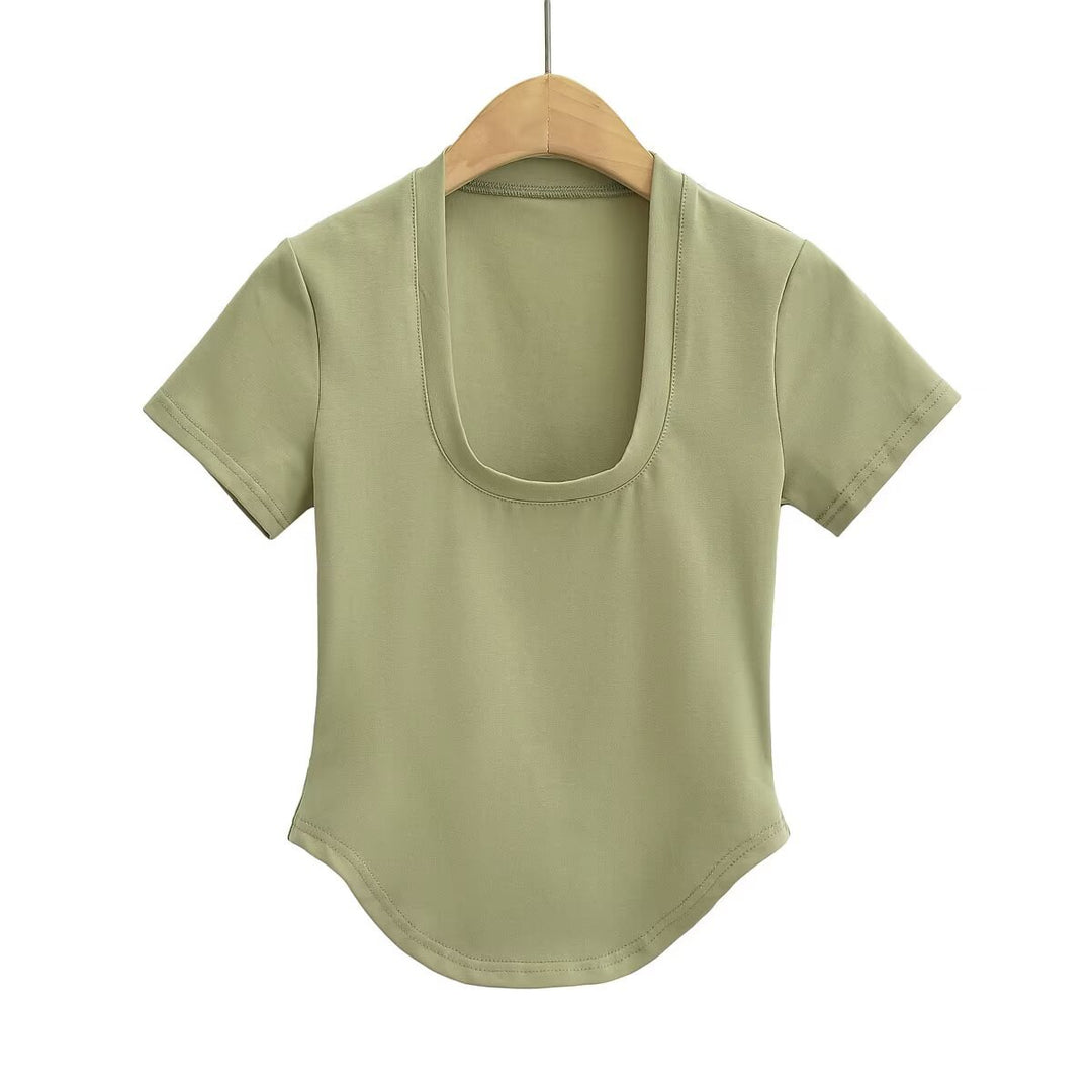 Damer Figurtilpasset Basic T-shirt med rund halsudskæring lavet af højkvalitets bomuldsblanding Stilla