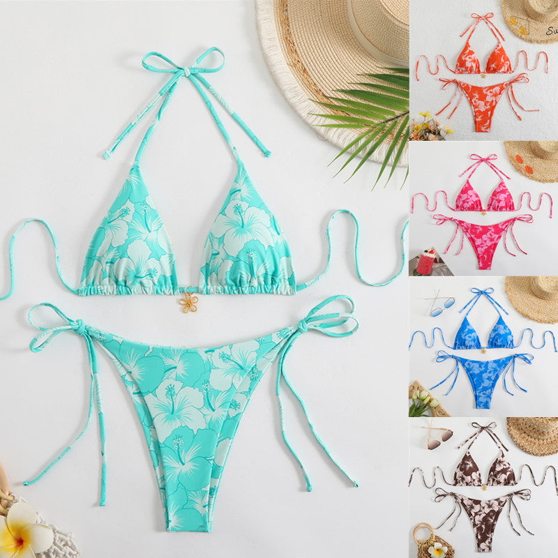 Dame Triangel-Bikini med legende Floral-Design og justerbare stropper Stilla