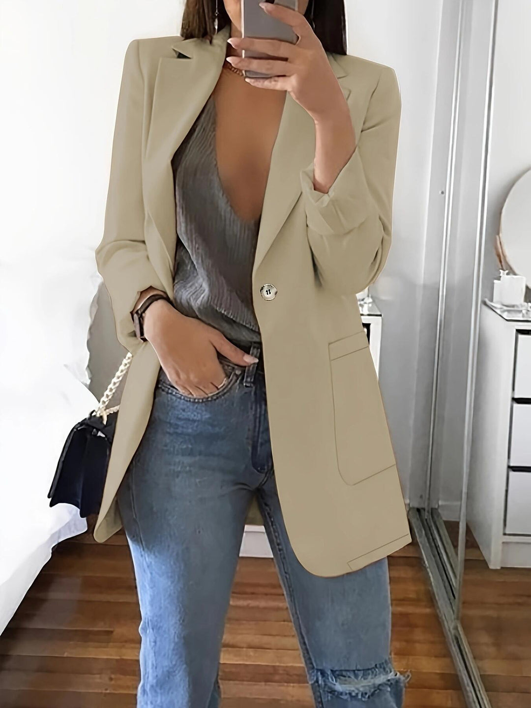 Dame Elegant Blazer med dobbelt knaplukning og praktiske lommer Stilla